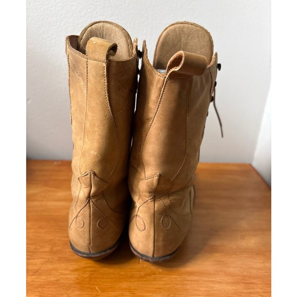Vintage Tan Leather Lace Up Victorian Style Granny Packer Boot 7.5 - Picture 4 of 7